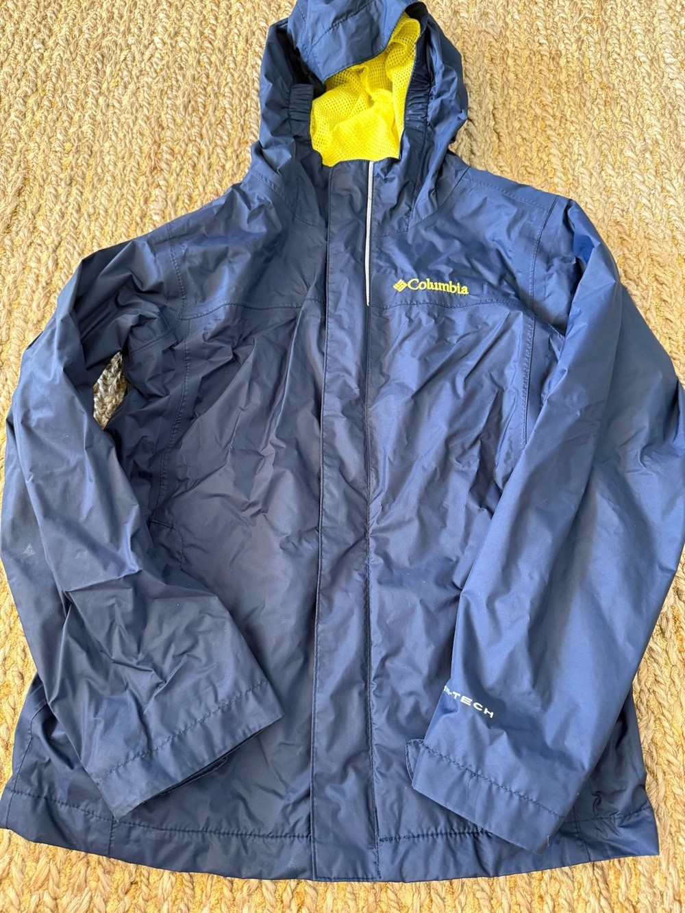 Columbia Boys Navy Hooded Rain Coat Wind Breaker Size Small